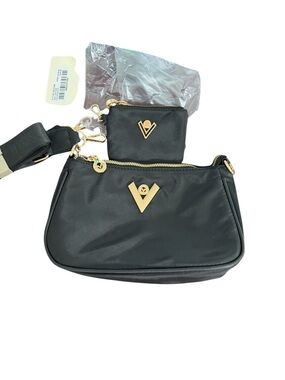 Valentino Orlandi Black Crossbody with Gold V Emblem